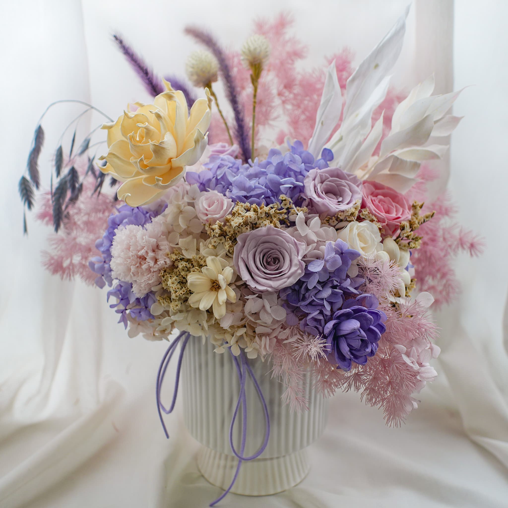 Violet Mist classic preserved flower arrangement
